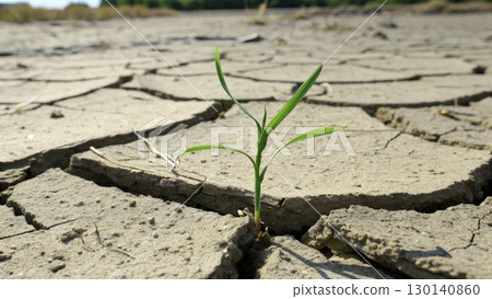 New life emerges from cracked earth in a drought-stricken landscape during bright daylight New life emerges from cracked earth in a drought-stricken landscape during bright daylight 130140860