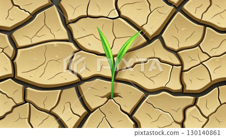 Green sprout emerging from dry, cracked soil under a bright sun in a drought-affected area Green sprout emerging from dry, cracked soil under a bright sun in a drought-affected area 130140861