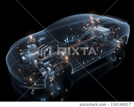 Wireframe CG of the internal structure of an electric vehicle (diagram of main parts and wiring skeleton) 130140917