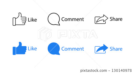 Social Media Engagement Icons Like, Comment, and Share. 130140978