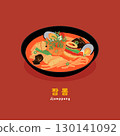 Korean spicy seafood ramen - Chumpon with shrimp, squid rings and mussels 130141092