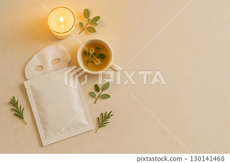 面膜和草本茶蠟燭-放鬆美容護膚形象 130141468