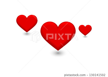 Simple 3D love icon. Red Hearts on a White Background. 130141502