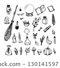 Magic hand drawn doodle icons, vector elements set 130141597