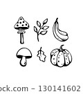 Autumn doodle elements, hand drawn pumpkin and mushroom. Vector illustration  130141602