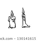 Hand drawn burning candle, black outline sketch  130141615