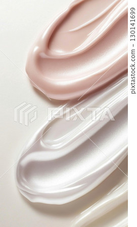 Glossy abstract composition of swirling pearlescent cosmetics cream 130141699