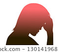 Right-facing profile silhouette of a worried man with his hand on his forehead_red gradation 130141968