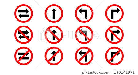 Road Traffic Prohibition Signs. Red Prohibited Traffic Signs. Road Traffic Prohibition Signs. Red Prohibited Traffic Signs. 130141971