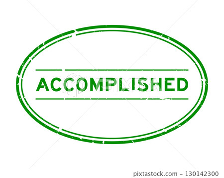 Grunge green accomplished word oval rubber seal stamp on white background 130142300