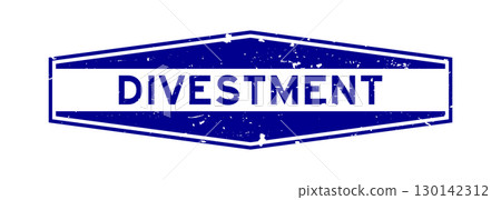 Grunge blue divestment word hexagon rubber seal stamp on white background 130142312