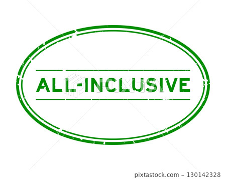 Grunge green all-inclusive word oval rubber seal stamp on white background 130142328