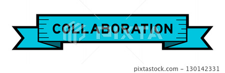 Ribbon label banner with word collaboration in blue color on white background Ribbon label banner with word collaboration in blue color on white background 130142331