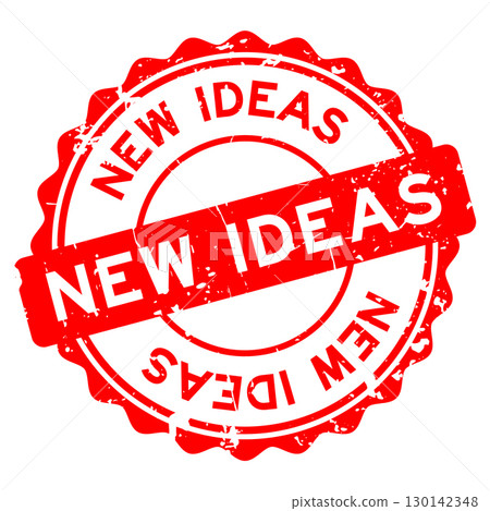 Grunge red new ideas word round seal stamp on white background 130142348