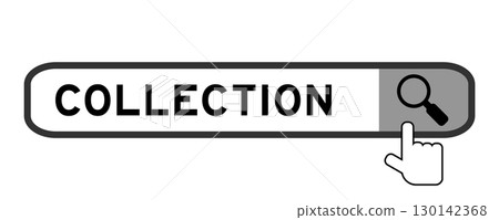 Search banner in word collection with hand over magnifier icon on white background Search banner in word collection with hand over magnifier icon on white background 130142368