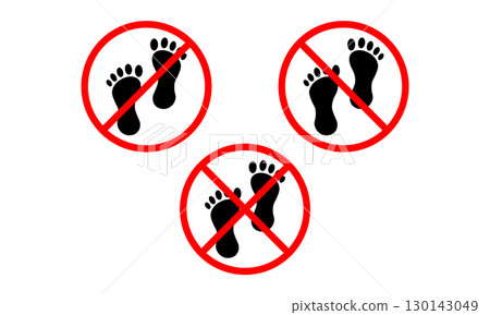 Prohibited Footwear No Shoes Allowed Sign. Footprint Restriction icon. Prohibited Footwear No Shoes Allowed Sign. Footprint Restriction icon. 130143049