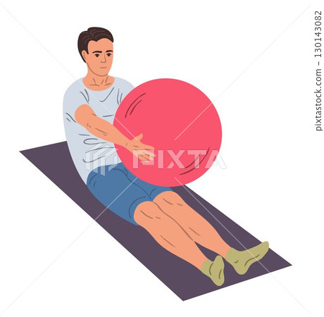 Man abdominal workout with fitness ball Man abdominal workout with fitness ball 130143082