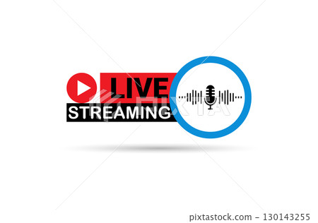 Modern Live Streaming Icon with Play Button and Microphone. 130143255