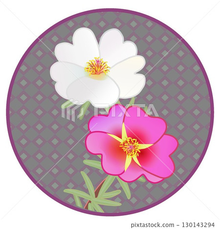 Illustration of a pine needle peony with a circular background 130143294