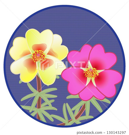 Illustration of a pine needle peony with a circular background Illustration of a pine needle peony with a circular background 130143297