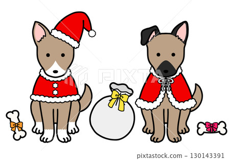 Dogs, rescue dogs, and mixed breed dogs in Christmas costumes Dogs, rescue dogs, and mixed breed dogs in Christmas costumes 130143391