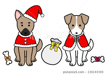 Dogs, rescue dogs, and mixed breed dogs in Christmas costumes 130143393