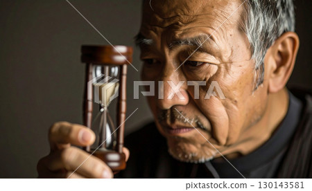 Senior man holding an hourglass (AI-generated image) Senior man holding an hourglass (AI-generated image) 130143581