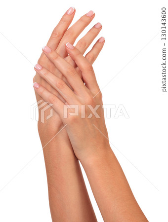 Well-groomed female hands, isolated on white background 130143600