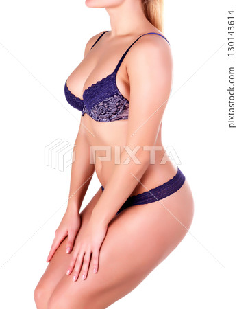 Posh woman with sexy body, white background 130143614