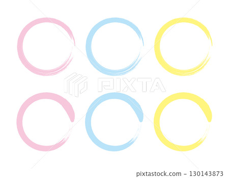Simple brush-drawn circle illustration set: pink, blue, yellow Simple brush-drawn circle illustration set: pink, blue, yellow 130143873