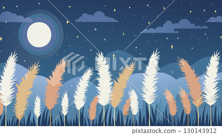 Japanese silver grass field at night 130143912