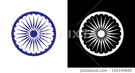 Indian National Flags Dharmachakra Symbol in Monochrome. 130144680