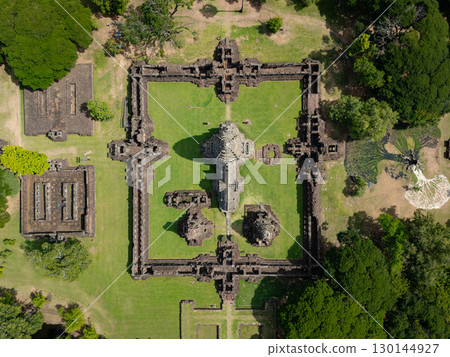 Drone shot the aerial view of Phimai Historical Park. the ancient stone temple Nakhon Ratchasima, Thailand 130144927