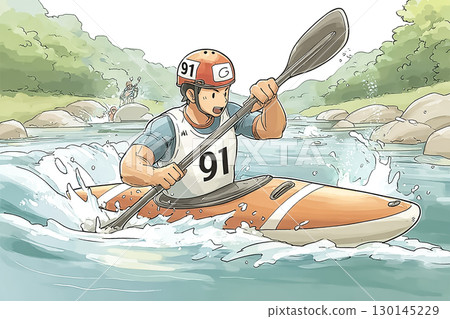 A powerful paddler in a canoeing competition 130145229