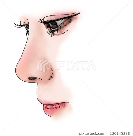 一位女性的美麗側面鋼筆畫 130145288