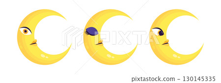 Set of crescent character in flat style. Cartoon crescent icons. Vector illustration Set of crescent character in flat style. Cartoon crescent icons. Vector illustration 130145335