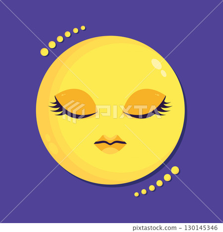 Sleepy moon icon in flat style. Cartoon moon character with closed eyes. Vector illustration 130145346