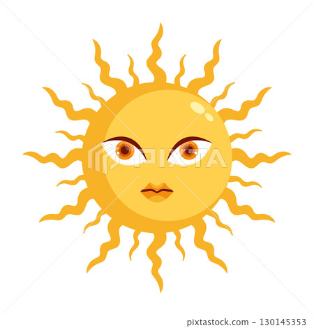 Flat sun character isolated on white background. Sun icon with human face. Vector illustration Flat sun character isolated on white background. Sun icon with human face. Vector illustration 130145353