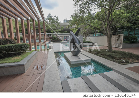 Aug 23 2025 Modern Outdoor Sculpture in a Courtyard with Water Feature and Landscaping Aug 23 2025 Modern Outdoor Sculpture in a Courtyard with Water Feature and Landscaping 130146174