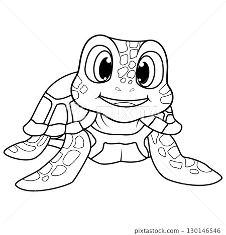 Cute cartoon sea turtle with big eyes and a smile line art Cute cartoon sea turtle with big eyes and a smile line art 130146546