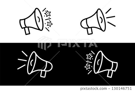 Two Megaphones with Starbursts, Black and White Versions. Two Megaphones with Starbursts, Black and White Versions. 130146751