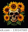 an AI Image Generator, Artistic Skull With Sunflowers Against Dark Background 130147085