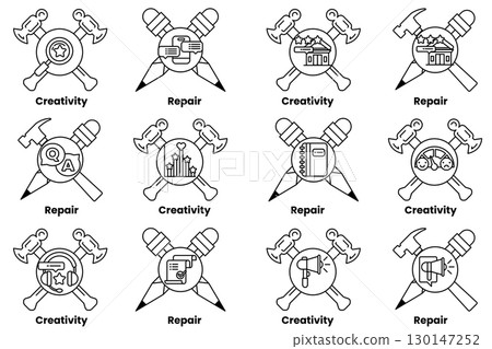 The image is a set of 12 different symbols The image is a set of 12 different symbols 130147252
