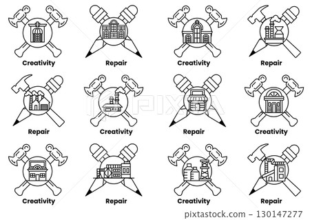The image is a set of 12 different symbols, each with a different meaning 130147277