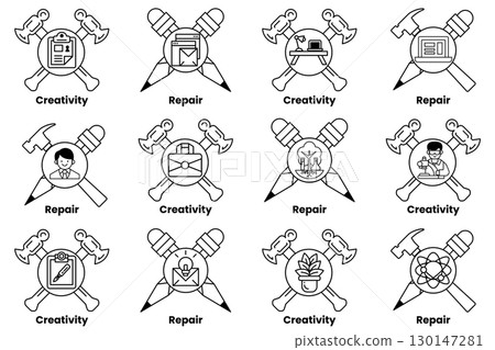 The image is a set of 12 different symbols The image is a set of 12 different symbols 130147281