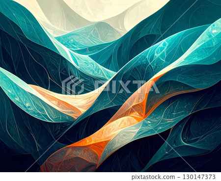 Abstract Mountain Landscape Wavy Blue and Orange Texture Decorative Backdrop 130147373