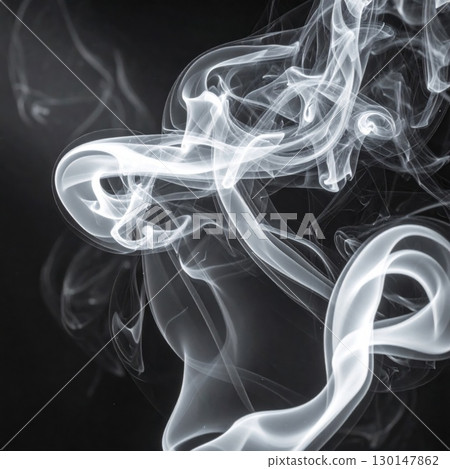 Elegant White Smoke Swirls Against a Dark Background in an Abstract Motion Elegant White Smoke Swirls Against a Dark Background in an Abstract Motion 130147862