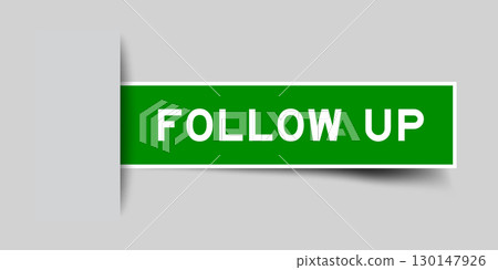 Green color square shape sticker label with word follow up inserted in gray background Green color square shape sticker label with word follow up inserted in gray background 130147926