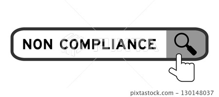 Search banner in word non compliance with hand over magnifier icon on white background 130148037