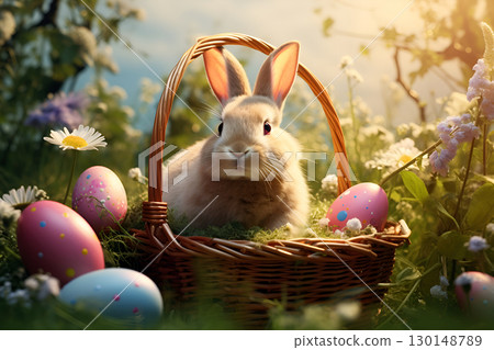 easter bunny in a basket 130148789